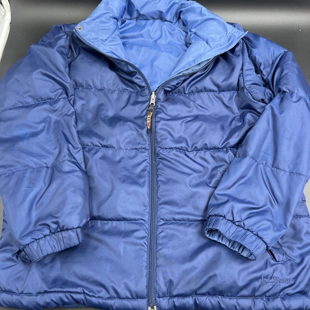Vintage LL Bean Reversible Goose Down Puffer Jacket Womens Medium Blue Has Flaws